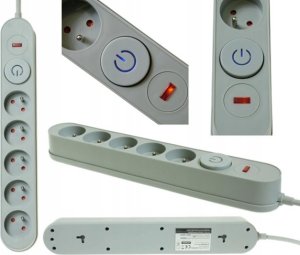 Listwa zasilająca Plastrol Plastrol Filtr W-00020 listwa zasilająca z układem przeciwprzepięciowym pięć gniazd, włącznik szara 3