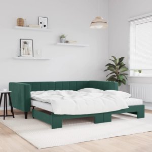 vidaXL vidaXL Sofa rozsuwana z materacami, ciemnozielona, 100x200 cm, aksamit 1