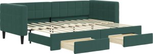 vidaXL vidaXL Sofa rozsuwana z szufladami, ciemnozielona, 80x200 cm, aksamit 2