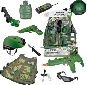 ProNice DUŻY ZESTAW GOOGLE KARABIN NÓŻ OKULARY PISTOLET KRÓTKOFALÓWKA + KAMIZELKA 2