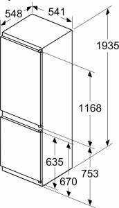 Lodówka Bosch Serija 4, Įmontuojamasis šaldytuvas-šaldiklis su šaldiklio skyriumi apačioje, 193.5 x 55.8 cm, plokščias vyris KIN96VFD0 4