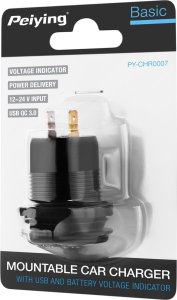 Ładowarka PeiYing Ładowarka samochodowa USB+USB typu C z funkcją Quick Charge, Power Delivery i miernikiem napięcia 63W 3