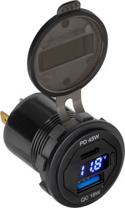 Ładowarka PeiYing Ładowarka samochodowa USB+USB typu C z funkcją Quick Charge, Power Delivery i miernikiem napięcia 63W 4