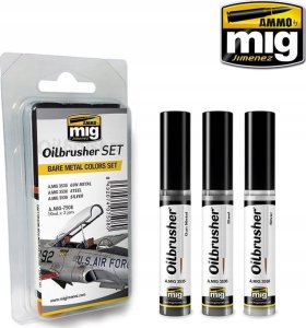 Vallejo Ammo: Oilbrusher Set - Bare Metal Colors Set 1