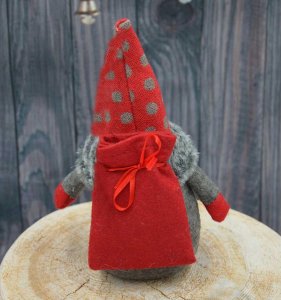 Dekoracja świąteczna Saska Garden MIKOŁAJEK DEKORACYJNY Z WORKIEM NA PREZENT 20CM CZERWONY 8