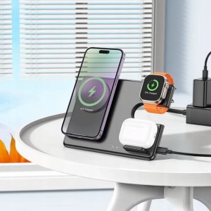 Ładowarka Hoco ładowarka indukcyjna 3w1 kompatybilna z Apple Watch 15W CQ1 czarna 6