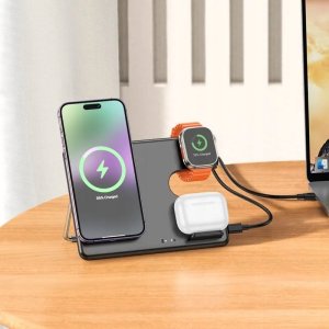Ładowarka Hoco ładowarka indukcyjna 3w1 kompatybilna z Apple Watch 15W CQ1 czarna 7