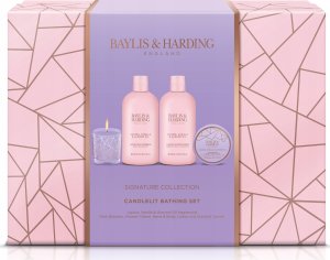 Baylis & Harding Kosmetikos rinkinys Baylis & Harding Jojoba, Vanilla & Almond Oil Luxury Candlelit Bathing: vonios putos, 300 ml + dušo kremas, 300 ml + kūno ir rankų losjonas, 50 ml + kvapioji žvakė, 60 g 1