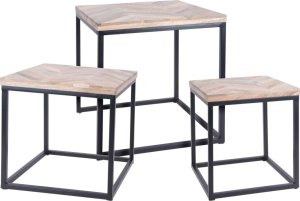 Home Styling Collection Komplet 3 drewnianych stolików kawowych, metalowy stelaż 2