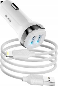 Ładowarka Hoco HOCO ładowarka samochodowa 2 x USB A + kabel USB A do Lightning 2,4A Z40 biała 1