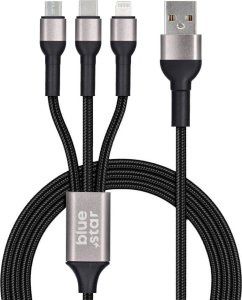 Kabel USB Blue Star BLUE STAR kabel z oplotem 2,4A  3w1 USB A do Lightning / Micro USB / Typ C TFK-DC-010 1,2 m czarny 1