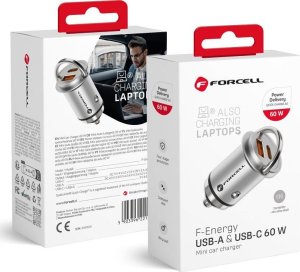 Ładowarka ForCell FORCELL F-ENERGY Mini ładowarka samochodowa Typ C + USB A PD QC3.0 5A 60W srebrna 1