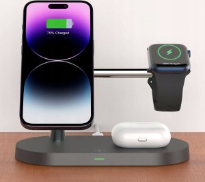 Alogy Ładowarka indukcyjna Qi Mag Safe 15W do iPhone Apple Watch AirPods bezprzewodowa 5w1 Stacja dokująca Czarna 11