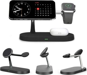 Alogy Ładowarka indukcyjna Qi Mag Safe 15W do iPhone Apple Watch AirPods bezprzewodowa 5w1 Stacja dokująca Czarna 13
