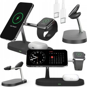 Alogy Ładowarka indukcyjna Qi Mag Safe 15W do iPhone Apple Watch AirPods bezprzewodowa 5w1 Stacja dokująca Czarna 17