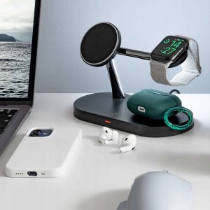 Alogy Ładowarka indukcyjna Qi Mag Safe 15W do iPhone Apple Watch AirPods bezprzewodowa 5w1 Stacja dokująca Czarna 18