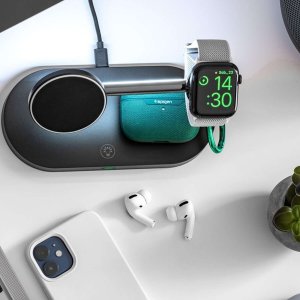 Alogy Ładowarka indukcyjna Qi Mag Safe 15W do iPhone Apple Watch AirPods bezprzewodowa 5w1 Stacja dokująca Czarna 19