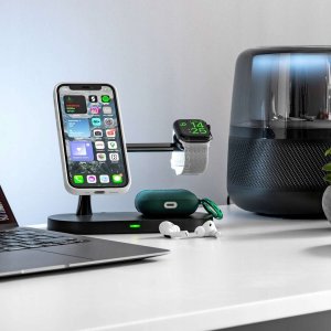 Alogy Ładowarka indukcyjna Qi Mag Safe 15W do iPhone Apple Watch AirPods bezprzewodowa 5w1 Stacja dokująca Czarna 20