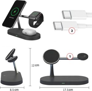 Alogy Ładowarka indukcyjna Qi Mag Safe 15W do iPhone Apple Watch AirPods bezprzewodowa 5w1 Stacja dokująca Czarna 2