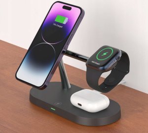 Alogy Ładowarka indukcyjna Qi Mag Safe 15W do iPhone Apple Watch AirPods bezprzewodowa 5w1 Stacja dokująca Czarna 21