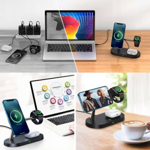 Alogy Ładowarka indukcyjna Qi Mag Safe 15W do iPhone Apple Watch AirPods bezprzewodowa 5w1 Stacja dokująca Czarna 5