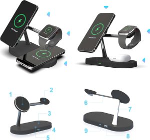 Alogy Ładowarka indukcyjna Qi Mag Safe 15W do iPhone Apple Watch AirPods bezprzewodowa 5w1 Stacja dokująca Czarna 6