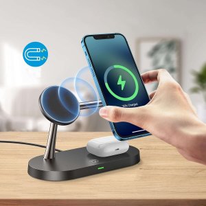Alogy Ładowarka indukcyjna Qi Mag Safe 15W do iPhone Apple Watch AirPods bezprzewodowa 5w1 Stacja dokująca Czarna 7