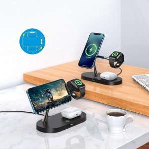 Alogy Ładowarka indukcyjna Qi Mag Safe 15W do iPhone Apple Watch AirPods bezprzewodowa 5w1 Stacja dokująca Czarna 8