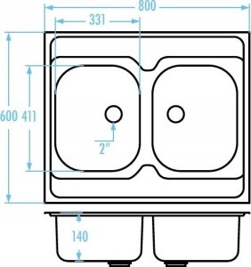 Zlewozmywak Kuchinox SK2_020T / KUCHINOX / ZLEW / STALOWY NAKŁADANY 2KOM. 60X80 GŁADKI + SYFON (OKS_B14K) / 6