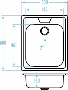 Zlewozmywak Kuchinox SK6_010T / KUCHINOX / ZLEW / 60 STALOWY NAKŁADANY 60X50 1KOM, GŁADKI + SYFON (OKS_B13Y)  / 15
