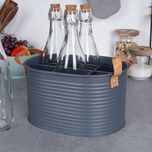 Home Styling Collection Skrzynka na butelki typu puszka, skórzane uchwyty, na 6 butelek 2