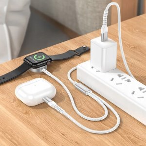 Ładowarka Hoco HOCO ładowarka indukcyjna 2w1 Typ C do Apple Watch + kabel ładowania Lightning PD QC 3A CW54 1,2 m biała 4