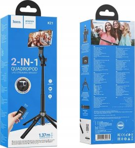 Monopod Hoco HOCO uchwyt selfie z pilotem bezprzewodowym tripod K21 czarny 9
