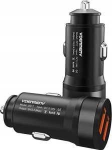 Ładowarka Vega ŁADOWARKA SAMOCHODOWA 2,4A CZARNA DENMEN 2400mA DUAL 2XUSB DZ17> 3