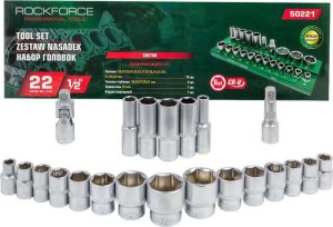 Rockforce ROCKFORCE NASADKI KRÓTKIE  6-KĄT. 22szt.1/2" 10-32mm /WKŁADKA/PÓŁKA 1