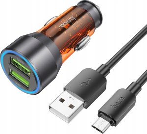 Ładowarka Hoco HOCO ładowarka samochodowa 2 x USB A + kabel USB A do Micro USB QC3.0 3A 36W NZ12 transparentna pomarańczowa 1