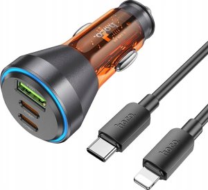 Ładowarka Hoco HOCO ładowarka samochodowa USB A + 2 x Typ C + kabel Typ C do Lightning PD QC3.0 3A 60W NZ12D transparentna pomarańczowa 1