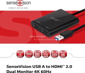 Stacja/replikator Club 3D USB - HDMI x2 Czarny  (CSV-1474) 5