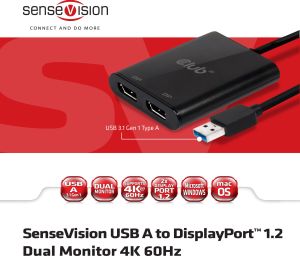 Stacja/replikator Club 3D USB - DisplayPort x2 Czarny  (CSV-1477) 5