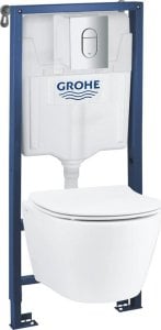 Stelaż Grohe GROHE Solido 4in1: potinkinis unitazo rėmas su WC SEREL Rimless+lėtai nusileidžiančiu dangčiu, chromo mygtuku ARENA COSMOPOLITAN, tvirtinimais, 101046SH0H 1