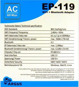 Karta sieciowa Inter-Tech INTER-TECH EP-119 Wi-Fi 5 USB Adapter 600Mbps BT 4.2 7
