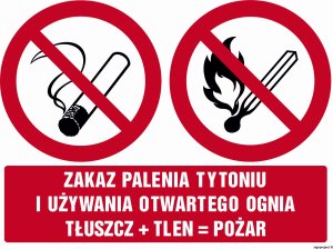 Mój dom Zakaz Palenia Tytoniu I Używania Otwartego Ognia Tłuszcz + Tlen = Pożar 30 X 22,5 Cm, Pn - Płyta 1Mm Libres Polska Sp Gm032_300X225_Pn 5904937302884 1