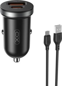 Ładowarka XO Xo Ładowarka Samochodowa Cc56 Pd 30W Qc 1X Usb 1X Usb-C Czarna + Kabel Usb - Microusb 1