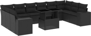 vidaXL 11-cz. zestaw wypoczynkowy do ogrodu, poduszki czarny rattan PE 2