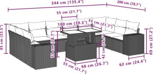 vidaXL 11-cz. zestaw wypoczynkowy do ogrodu, poduszki czarny rattan PE 10