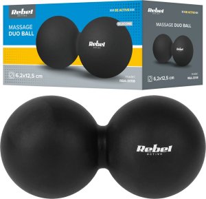 Rebel Duoball podwójna piłka do masażu 6.2cm, kolor czarny, materiał silikon, REBEL ACTIVE 4