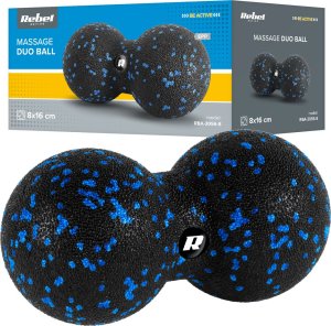 Rebel Active Duoball podwójna piłka do masażu 8cm, kolor czarno-niebieski, materiał EPP, ACTIVE 4