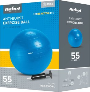 Rebel Piłka gimnastyczna rehabilitacyjna 55cm z pompką ręczną, kolor niebieski , REBEL ACTIVE 2