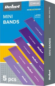 Rebel Zestaw gum do ćwiczeń lateksowy - Mini Band L, 2.3-18.2 kg, 5 gum, fioletowy,  REBEL ACTIVE 2
