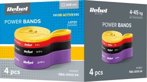 Rebel Zestaw gum do ćwiczeń lateksowy - Power Band PLs-2, 4-45 kg, 4 gumy,  REBEL ACTIVE 2